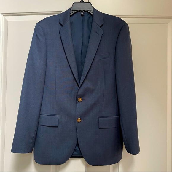 J. Crew Thompson Heathered Navy 100% Wool 38S Suit Jacket Sport Coat Flawed - Picture 1 of 13